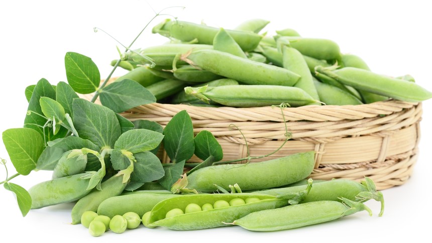 green peas in basket.