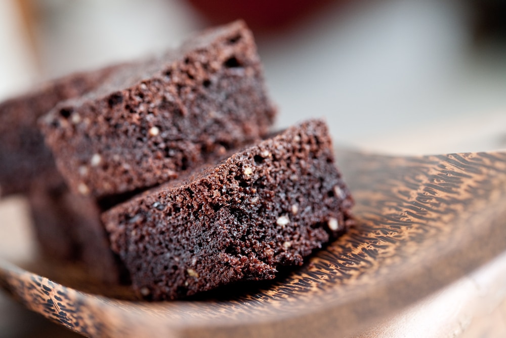 Plate Of Delicious Sliced Chocolate Brownies.